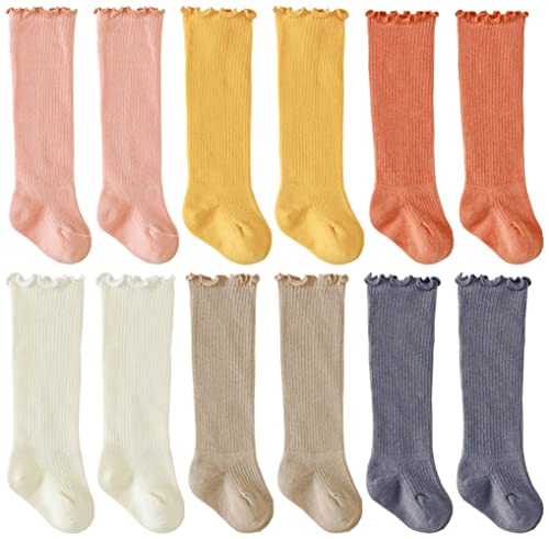 Image of QandSweet Baby Newborn Knee High Socks Seamless Toddler Girls' Big Bow Button Cotton Stockings