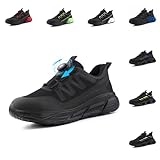【Fermeture Rapide】Adoption d'une nouvelle fermeture - Bouton Lacettes, nos Chaussures de Sécurité peuvent être utilisées rapidement. Tourner dans le sens horaire pour ajuster avec précision la pression du pied; Tirez la boucle tournante pour libérer la bande élastique. L'ajustement précis et rapide de la pression du pied, vous offrant une expérience de port confortable. Et vous n'avez plus à vous soucier du danger de trébucher lorsque vous marchez sur les lacettes.