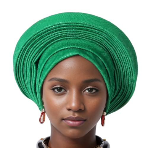 Xinsheinelry Turbante de varias capas estilo africano, para eventos formales, bodas, gorras nigerianas, verde, Talla única