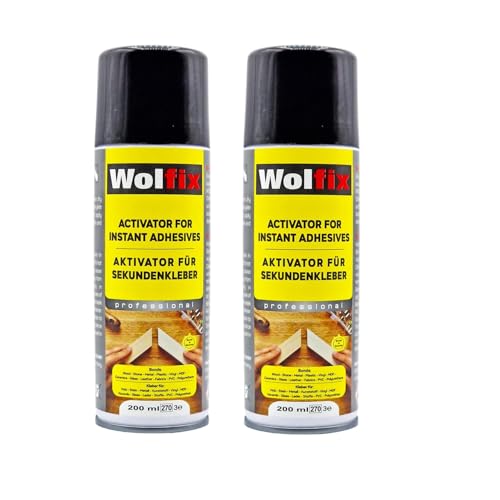 Wolfix Aktivator Spray Aushärtungsbeschleuinger 2 Stück 200ml für Sekundenkleber - Aerosol Sprühdose Extra Stark für Schnelles Aushärten von Alleskleber Stoffkleber und Holzkleber - Sofortige Haftung
