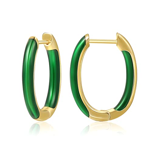 Mesovor 18K Gold Plated Enamel Color Hoop Earrings, U-Shaped Small Lightweight Trendy Summer Colorful Earrings Gifts For Women Girls (Green) #TOP4