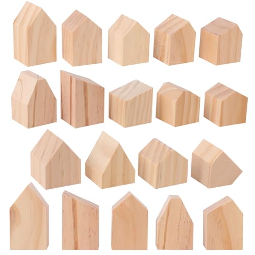 Geytetqi 42 PCS Unfinished Wood House Shaped Blocks, Wooden Houses