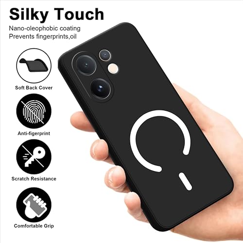 Image of SBMS Silicone Back Cover Case for Vivo V60 /T4 Pro /V60e 5G | Soft Micro-Fibre Lining Inside | Magsafe Print On Back Side Camera Protection Bump | Shockproof Case for Vivo V60 (Magsafe Print Big Black)