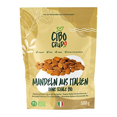 Bio Mandeln Ganz - 500g. Natur Mandeln Geschält Ungeröstet und Getrocknet. Italienische Mandeln Herkunft Sizilien. Bittere Ganze Mandeln. Organic Bitter Almonds Cover