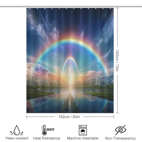 Rideau de douche paysage 152x183 cm en polyester lavable avec 12 crochets