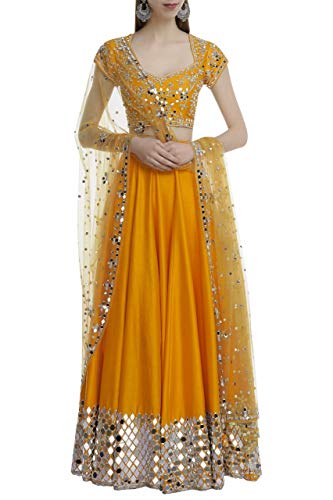 ETHNIC EMPORIUM Yellow Designer Indiano Sposa Bollywood Lehenga Choli Dupatta ghaghara Gonna Reale da Sposa Top Set con Christian Wedding Women Dress Abito da Festa Musulmano Indian Women 8446