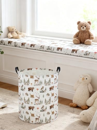 Image of Laundry Basket Animal Hamper for Nursery Woodland Hamper Cute Storage Bin Organizer Room Decor for Home(Woodland animal)