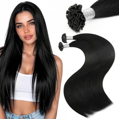 Moresoo K Tip Hair Extensions Human Hair, Natural Black, 20 Inch
