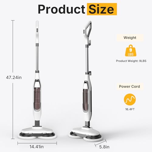 Image of NEWBULIG Scrubbing Steam Mop, Spin Steam Mops for Floor Cleaning with LED