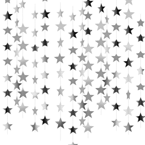 Sternengirlande Silber 20m Glitzer Sterne Girlande Sterngirlande Papiergirlande Stern Hängend Deko Girlande Geburtstag zum Aufhängen