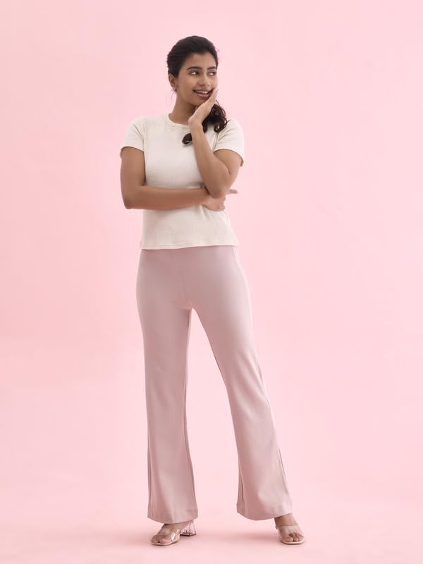 Image of GO COLORS Soft Cotton Stretch Flared Pant Full Length for Women| Breathable, High Rise