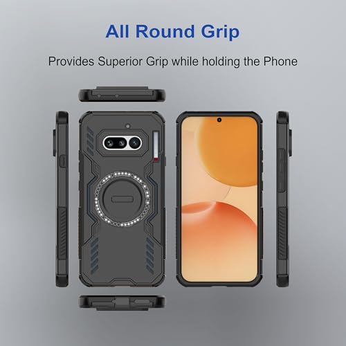 Image of amazon basics Back Case Cover for Nothing Phone (4a) | Magnetic Case with Built-in Metal Ring | Supports MagSafe Charger, Wallet & Car Mount | Shockproof Hybrid PC + TPU | Black