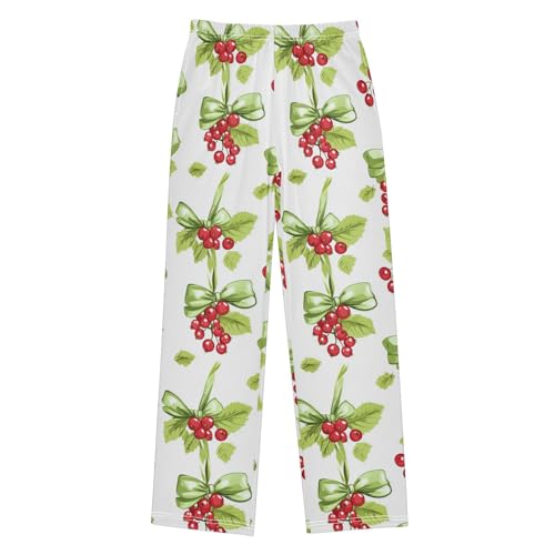 Pajama Bottoms, Pajamas Long Pant Berries Lounge Wear Casual Green Ribbon Bows Sleep Pants Soft Pjs Sleepwear