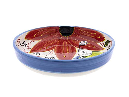 CERAMICA RAMBLENA | Insalatiera ceramica | Insalatiere originali | Insalatiere decorazione Fiore Rosso - Modello 08 | 100% Decorazione a mano | 28x28x6 cm