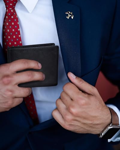 Vintage Genuine Leather Travel Bifold Wallet for Men RFID Blocking 2 Compartment Extra Capacity (Black)2