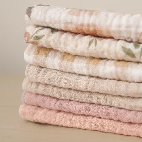 Image of Konssy Baby Muslin Washcloths 7-Pack, 100% Cotton Baby Bath Washcloths, Soft & Absorbent Wash Cloths and Burp Cloths for Newborn Kids Girls & Boys, 11x11 inches