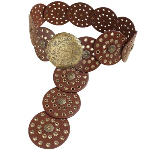 Western Belt for Women Wide Hollow Leather Disc Belt with Metal Buckle Style Cowgirl Waist Belt for Dresses Skirt