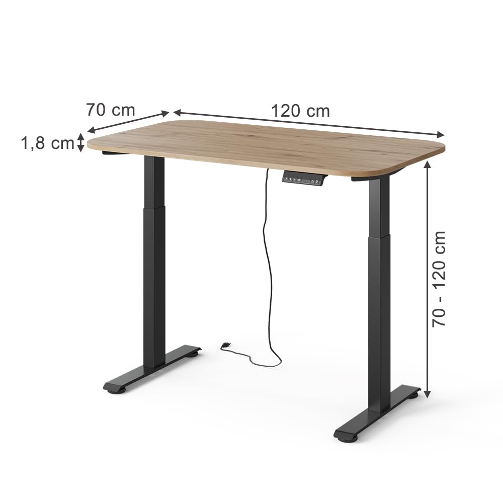 Vicco Bureau Elevate, Noir/Artisan, 120x70cm 2 Moteurs, Convient comme Poste de Travail ou Bureau Informatique
