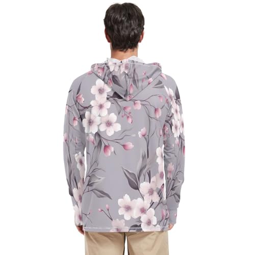 xigua Beautiful Cherry Blossoms Men's UPF 50+ Sun Shirts Quick Dry Sun Protection Hoodie With Long Sleeve 6973