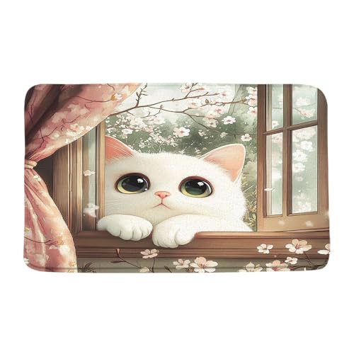 Pink Cherry Blossom Cat Bath Mat – 24×48 Memory Foam
