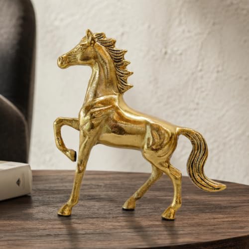 Image of BEHOMA Aluminium Horse Decorative Figurine Showpiece | Gold Finish Decorative Statue | Vastu Fengshui Wedding & Housewarming Elegant Modern Tabletop Art Showpiece | Golden