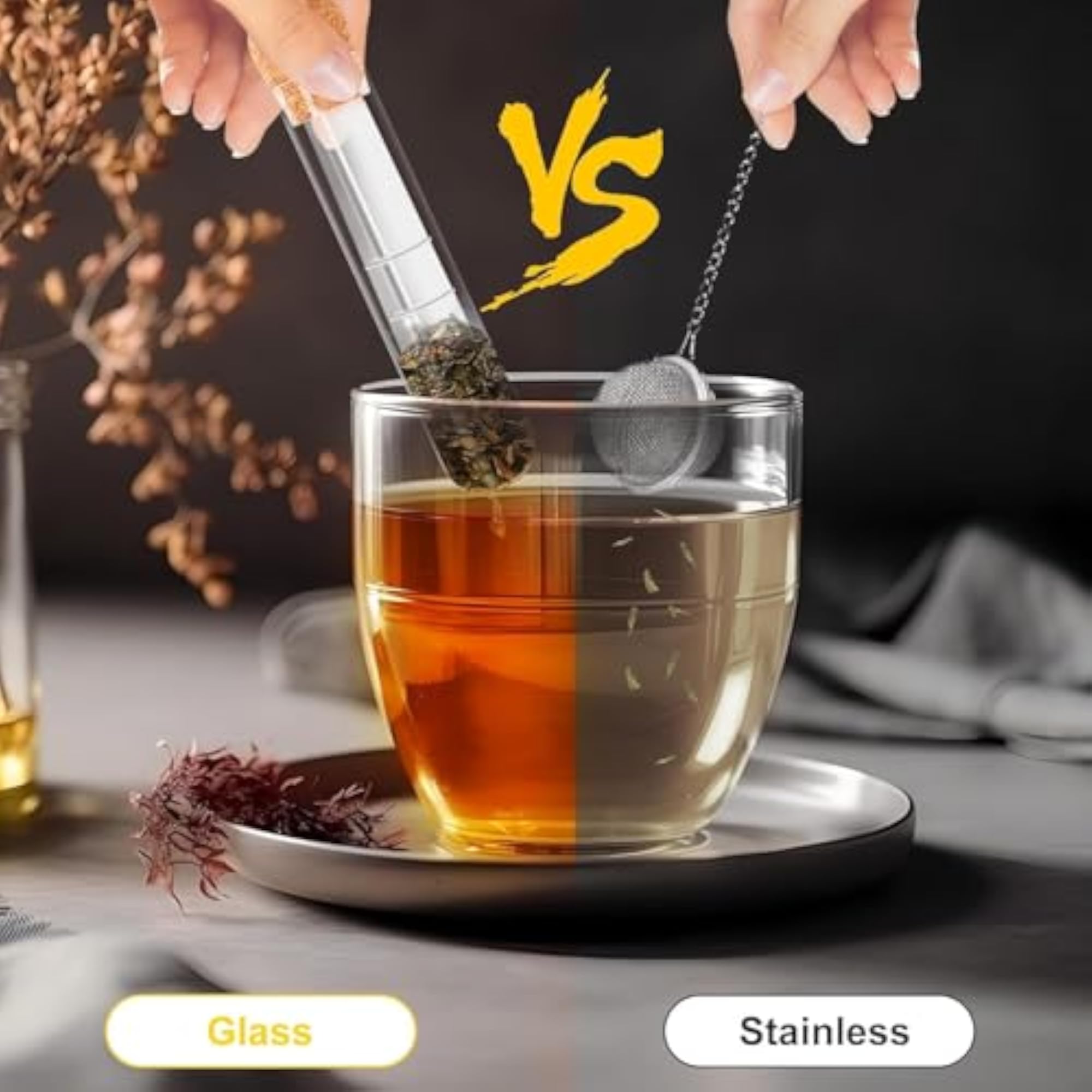 Borosilicate Glass Tube Tea Infuser Strainer with Cork Lid