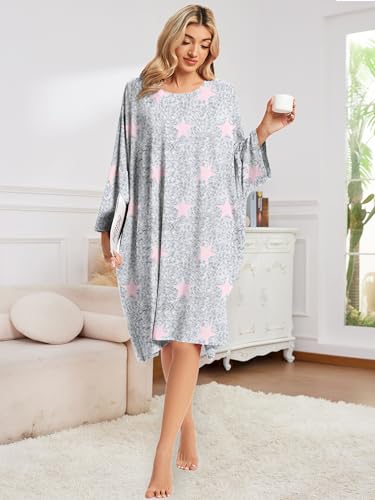 Image of CRIPOM Plus Size Moo Moos for Women Oversized Sleep Shirts for Women Oversized Nightgown with Pocket Fit S-5XL