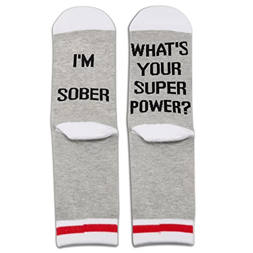 G2TUP 2 Pairs Sober AF Gift I’m Sober What’s Your Superpower Sobriety Socks AA NA Recovery Socks Addiction Recovery Inspirational Gift (I’m Sober)2