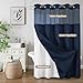Colorful Star No Hook Shower Curtain with Snap in Fabric Liner, Waffle Weave Heavy Duty Thick Shower Curtains with Mesh Top Window, Hotel Style Waterproof Bathroom Curtain Set, 72 x 75 Inch, Navy Blue