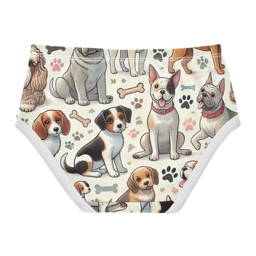 Cute Cartoon Dog Beige Toddler Girls Panties, Cotton Girls Underwear, 2T–8 Years2