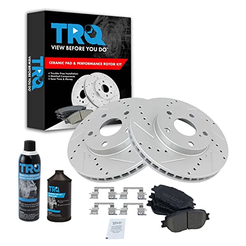 TRQ Front Performance Brake Pad & Rotor Kit Brake Chemical Kit Brake Pads Brake Rotors Set Ceramic Premium G-Coated Compatible with 2002-2006 Toyota Camry