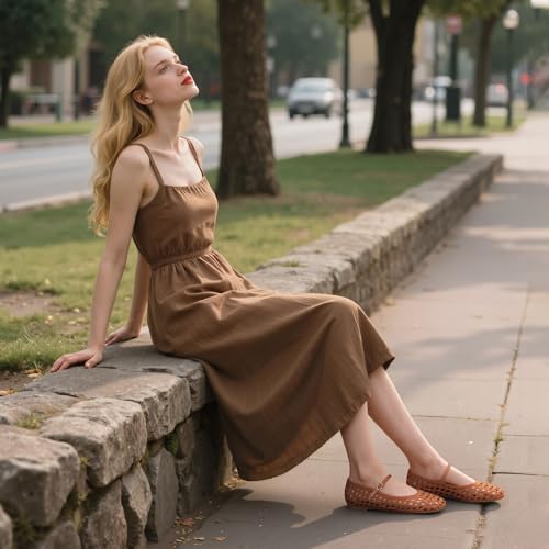 Image of Woven Mesh Ballet Flats for Women Square Toe Mary Jane Flats Buckle Strap Flat Shoes Comfortable Ballerina Flats Dressy Mesh Shoes Casual Mary Janes for Women