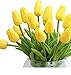 12PCS/Set PU Stunning Holland Tulip Flower Real Touch Artificial Silk Flowers Arrangement Bouquet Home Room Office Wedding Party Decor (Yellow)