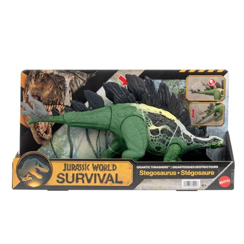 Image of Mattel Jurassic World Dinosaur Figure Toy, Gigantic Thrashers Large Stegosaurus with 2 Attack Action & Evolve Feature, Digital Play
