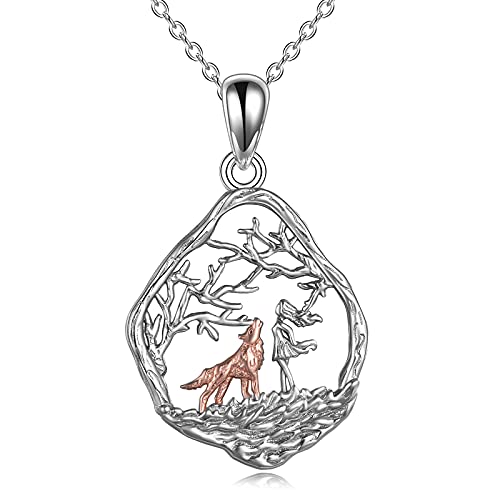 WINNICACA Wolf Horse Necklace Sterling Silver Animal Wolves/Horse Jewelry Gifts for Women Mom Birthday