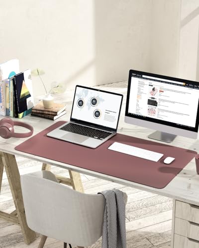 Image of YSAGi Non-Slip Leather Desk Pad L Size, Waterproof Laptop Computer Desk Keyboard Mat, Table Protector Blotter Mat, Large Mouse Pad for Office /Work /Home /Decor(Dark Pink, 35.4 inch x 17 inch)