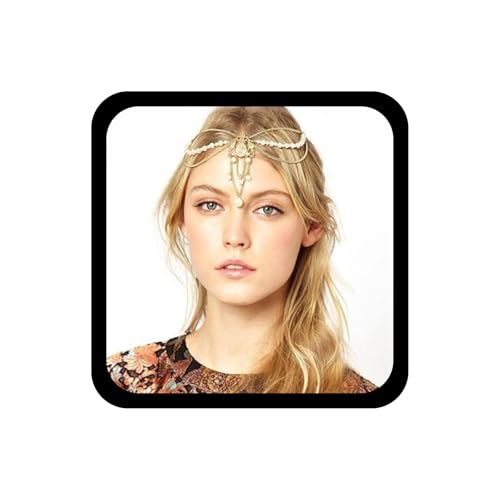 Wendalern Chaine Tête Perle En Couches Boho Chaine Cheveux Or Tassel Chaine De Cheveux Perle Coiffe De Mariage Chaine Frontale Perle Halloween Festival Prom...