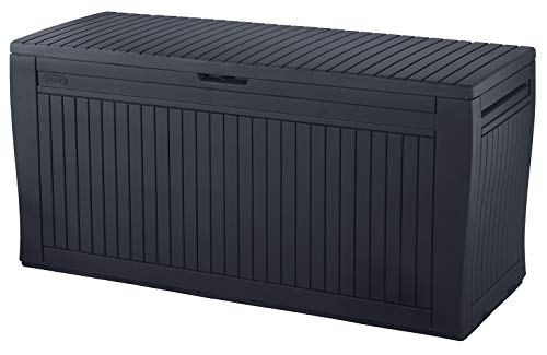 Comfy 71 Gallon Resin Plastic Wood Look All Weather Outdoor Storage Deck Box, Brown