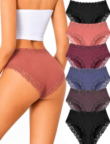 Image of ALL OF SHE Womens Cotton Underwear Cheeky Lace Bikini Panties Sexy Briefs Soft Breathable Lingerie for Ladies Underwear Pack