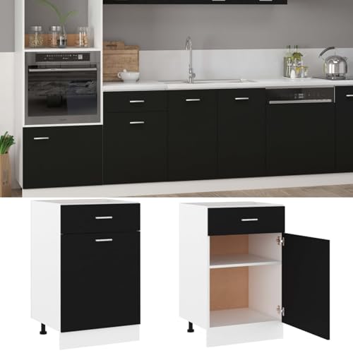 Cinyiqo Armario Inferior cajón Cocina contrachapada Negro 50x46x81,5 cm, Mueble Cocina, Armario Despensero Cocina, Alacenas Y Vitrinas, Alacena De Cocina, Cocina Muebles, Armarios Baños - 801221