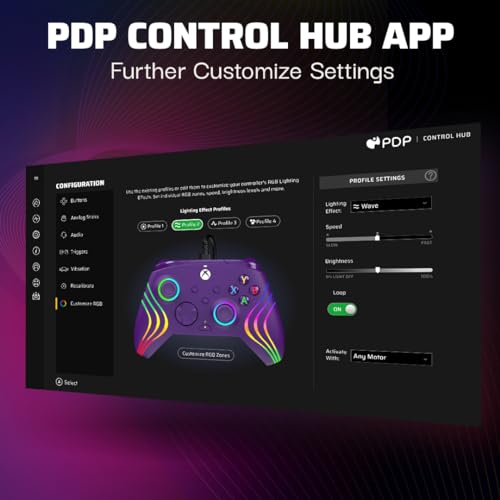Image of PDP Gaming Afterglow Wave Enhanced Wired Controller for Xbox Series X|S, Xbox One, Windows 10 /11 PC, Advanced Programmable Gamepad, Customizable Lighting, Licensed by Microsoft, Companion App: Purple