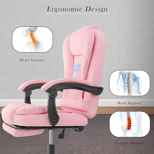 Image of Casa Copenhagen Italia Leatherette Office Chair for Work | Boss Chair, Luxurious Cushioned Arms & Seat, 2 Point Back Massager, Adjustable Leg Rest, Heavy Duty Metal Base (Pink)