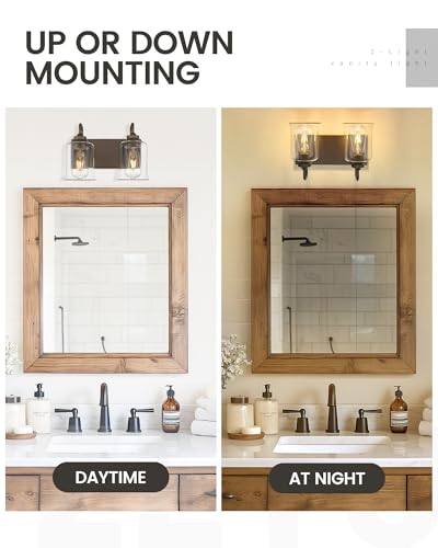 Image of zeyu Oil Rubbed Bronze Bathroom Light Fixtures, 2-Light Bath Vanity Light, 12.5 Inch Farmhouse Wall Sconces with Clear Glass Shade, ZSL72B-2W ORB