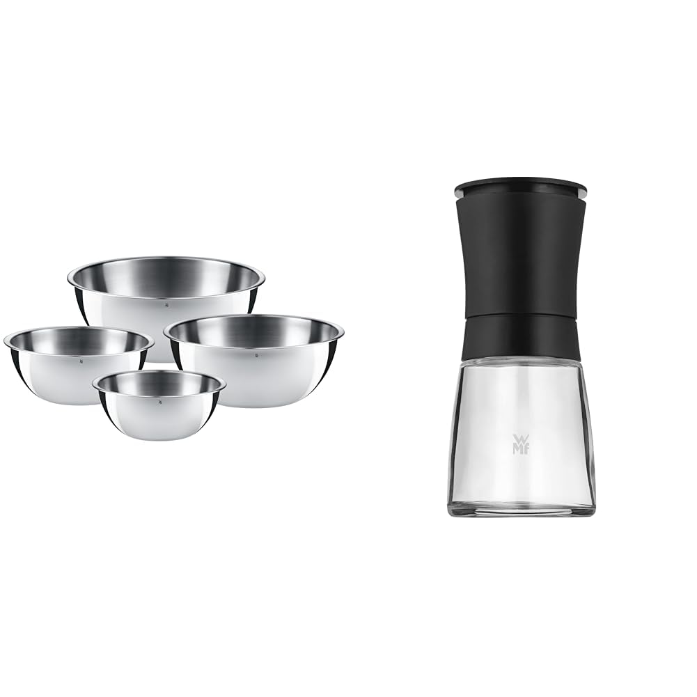 WMF Gourmet Schüsselset 4-teilig & Trend Salzmühle Pfeffermühle 14 cm, unbefüllt, Gewürzmühle, Keramikmahlwerk, Kunststoff, Glas, schwarz