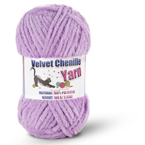 Image of Fluffy Chenille Yarn for Crocheting, Chunky Velvet Yarn for Crochet Amigurumi, Used for Making Baby Yarns Blanket, Clothes, Pattern Knitting Creations (1-Light Purple)