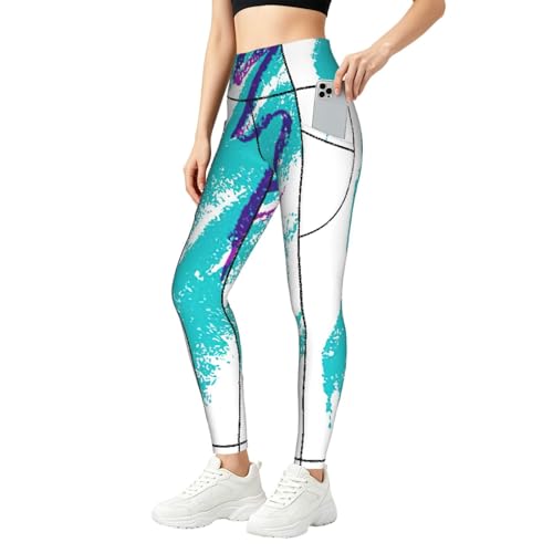 Legging sport femme imprimé taille haute avec poches vêtement fitness 90s