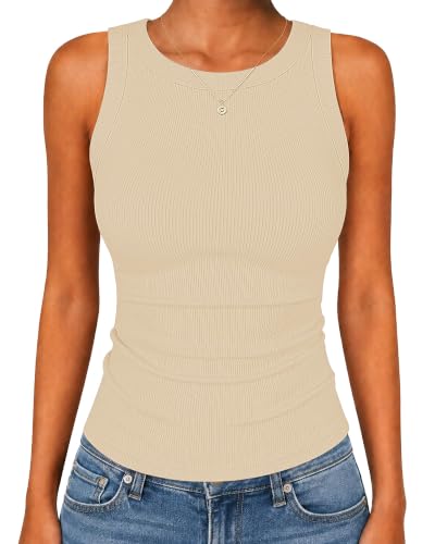 Ribbed Tank Tops High Neck Racerback Slim Fit 13 ribbed tank tops - beige