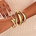 4 PCS Chunky Gold Bangle Bracelets for Women, 14k Gold Plated Big Stackable Bangles Set, Trendy Adjustable Twist Cuff Bracelet Stack Fashion Jewelry Gifts