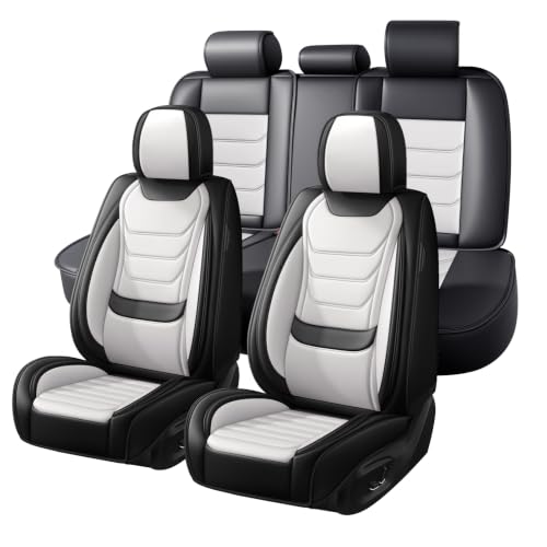 Image of Car Seat Covers Custom Fit Kia Telluride 2020-2026, Waterproof Nappa Leather Car Seat Protector, Breathable Car Seat Cushion, Seat Covers for Car(5 Seats Standard /Black&White)
