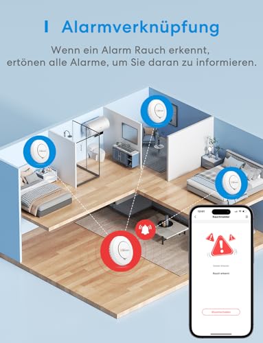 Meross WLAN Rauchmelder / Feuermelder 3 St. mit Hub funktioniert mit Apple HomeKit...